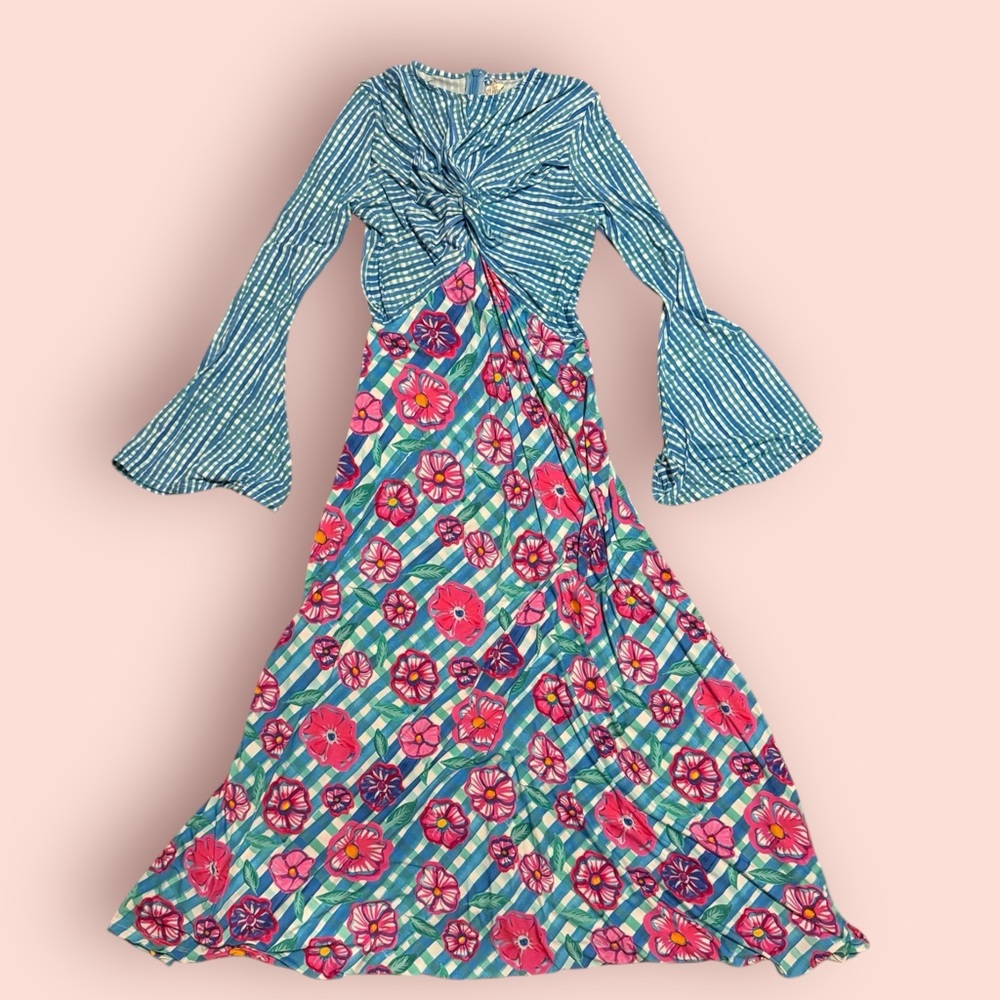 CeliaB Floral Blue and Pink Maxi Dress
